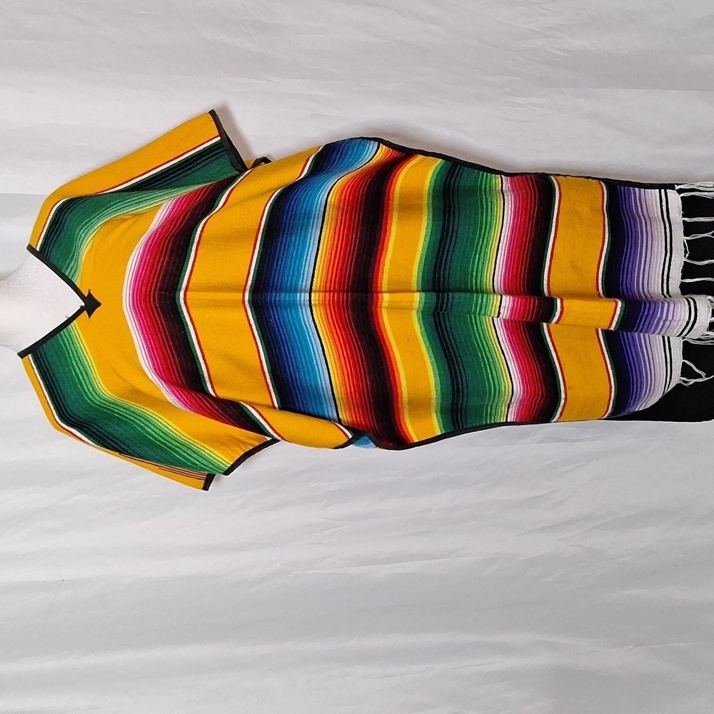 Mexican Zarape Poncho, Saltillo Poncho, Unisex Poncho, Striped Poncho, - Picture 2 of 6